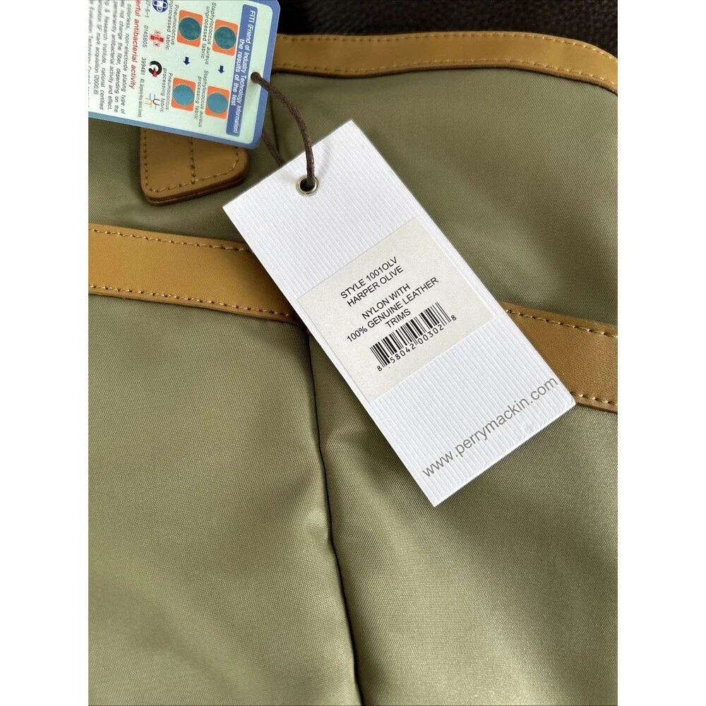 Perry Mackin Harper Olive Nylon w/ Leather Trim Diaper Bag Style 1001olv NEW
